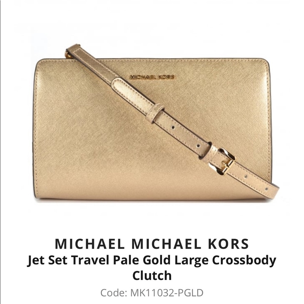 Michael Kors Crossbody Jet Set Large Gold Leather Clutch